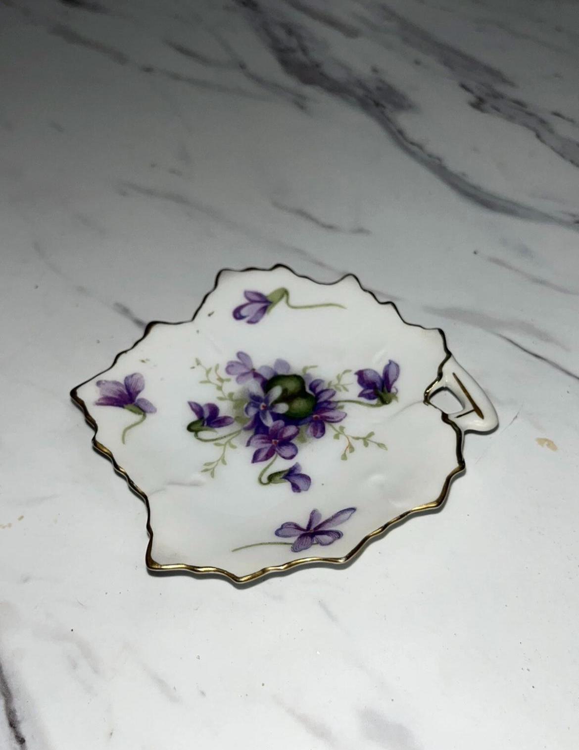 Vintage Rossetti Spring Violets Occupied Japan Maple Leaf Dish Butter Pat