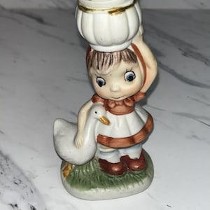 Vintage Cute Little Girl with Duck Porcelain Figurine Vase