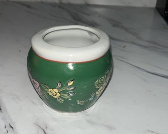 Vintage Ceramic Flower Vase - Green Floral Decor (2 1/4")