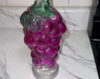 VTG Hand Painted Purple & Green Grape Design Wine Bottle