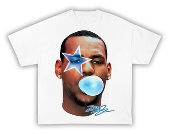 Lebron James Bubble Gum Blue Cotton Tee Shirt, y2k shirts, fashion shirts, streetwear shirts, basketball shirts, graphic tee shirts