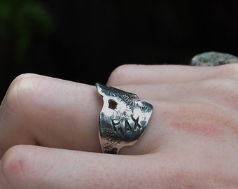 Sterling silver Oxidized Steampunk PAX ring from Recycled sterling Silver