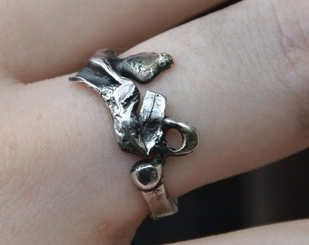 Crazy Sterling silver Oxidized Steampunk ring from Recycled sterling Silver