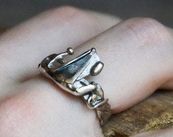 zig zag Sterling silver Oxidized Steampunk ring from Recycled sterling Silver