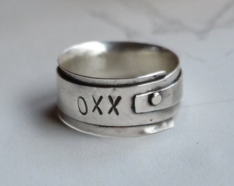 Silver band Unique Sterling Silver ring, Original XXO stamped rustic black oxidized silver band