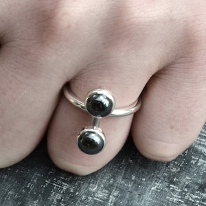 Sterling Silver Ring, Silver ring Handcrafted argent Silver Ring with two round Hematite gemstones, statement ring Stone ring, MADE TO ORDER