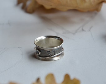 spinner ring, rustic black oxidized silver personalized ring