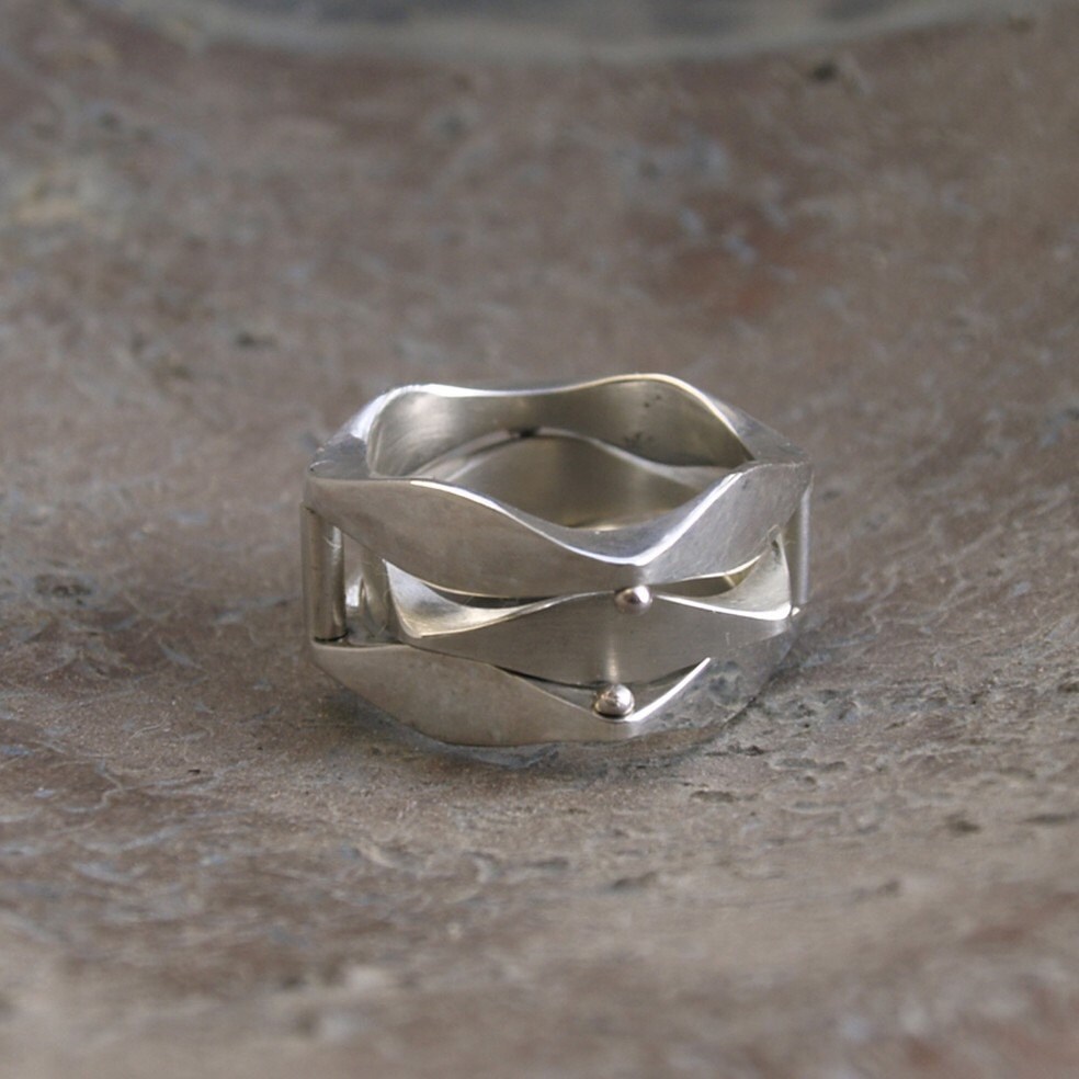 Modern Sterling Silver Ring, Stacking Ring, Unique Three in One Chunky ...