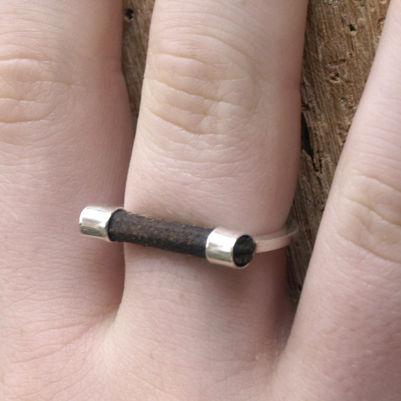 Sterling silver ring, unique jewelry with brown leather image 4