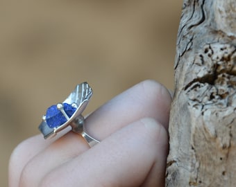 Blue Lapis lazuli rough rock Sterling Silver statement ring