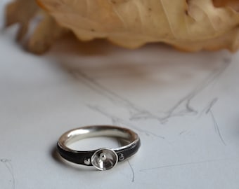 silver ring Leather and silver ring Rustic sterling silver ring black leather, ring unisex ring