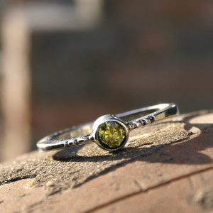 Hand forged Sterling Silver Solitaire Stacking ring with Green Peridot gemstone MADE TO ORDER image 4