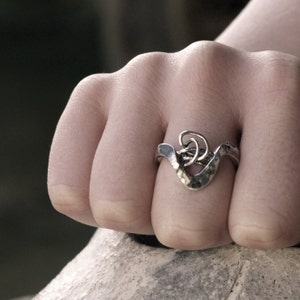 Unique sterling silver ring | Organic chunky hand forged ring with knotted wire silver ring