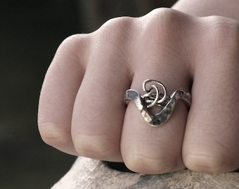 Unique sterling silver ring | Organic chunky hand forged ring with knotted wire silver ring