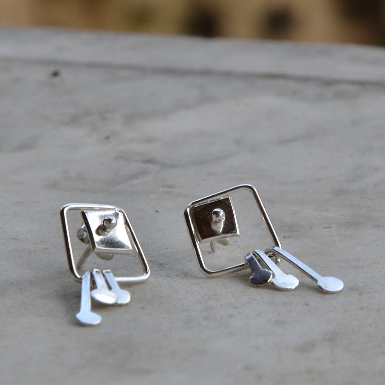 Square Sterling Silver dangle earrings for Pierced ears image 4