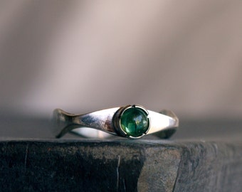 Gemstone ring Green Tourmaline Stacking Ring Sterling silver ring Silver ring Unique Modern design part of a stacking ring set MADE TO ORDER