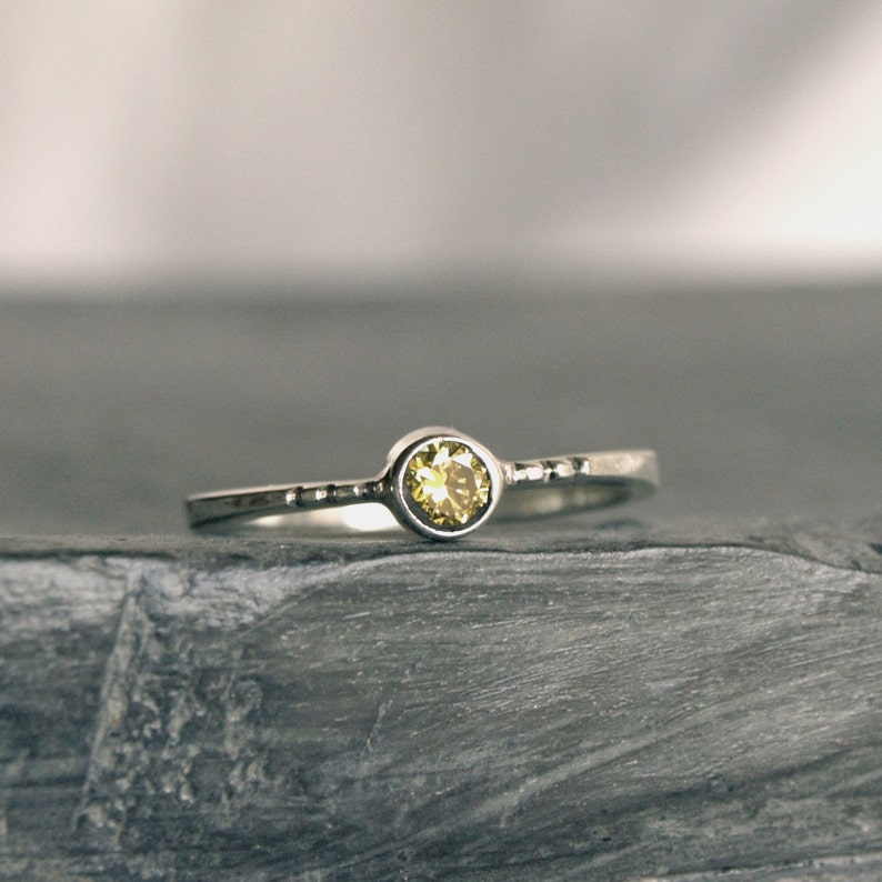 Hand forged Sterling Silver Solitaire Stacking ring with Green Peridot gemstone MADE TO ORDER image 1