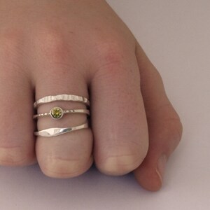 Hand forged Sterling Silver Solitaire Stacking ring with Green Peridot gemstone MADE TO ORDER image 5