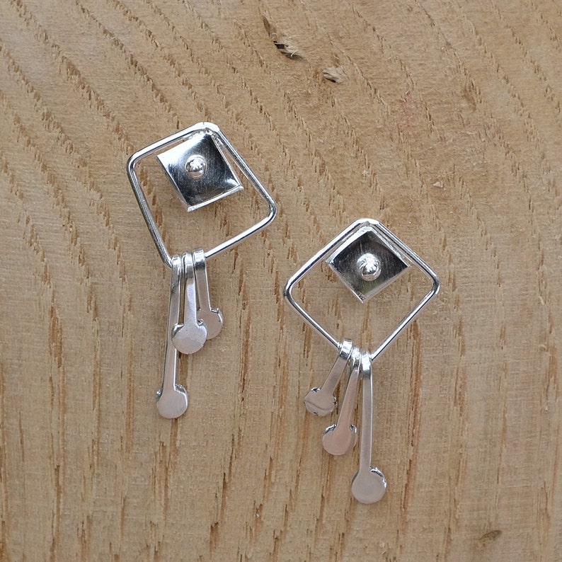 Square Sterling Silver dangle earrings for Pierced ears image 3