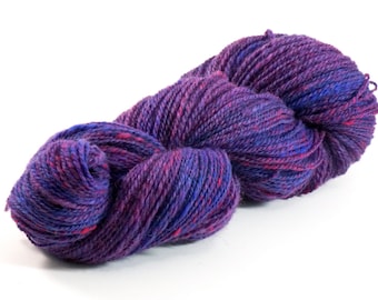 Handspun Sport Yarn 316yd - 4.4oz yd, Hand Dyed & Hand Spun Rambouillet Wool Knitting Yarn, Purple Magenta Blue