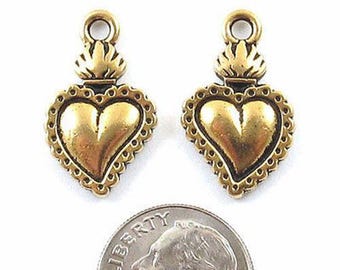 TierraCast Pewter Charms-Gold Flaming Heart Milagro (2)