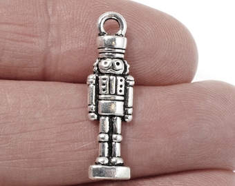 Sterling Silver Nutcracker Charm on a Sterling Silver Double Link Traditional Charm Bracelet 0496