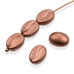Coffee Bean Beads: Metallic Copper Czech Glass 8mm x 11mm 10-Pack Realistic Java Jewelry Making
