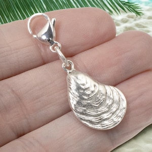 Silver Oyster Clip-On Charm: Coastal Ocean Beach Jewelry Necklace Bracelet Gift Sea Shell Nautical Summer Accessory