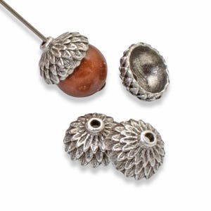 Antique Silver Acorn Bead Caps 4-Pack, TierraCast Design for Autumn and Fall Jewelry