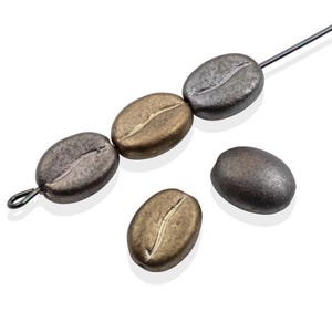 Coffee Bean Beads: Flax Grey Metallic Czech Glass 8mm x 11mm 10 Pack Neutral Silver Bronze Java Jewelry