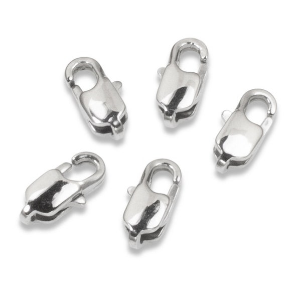 5 Small Oval Silver Stainless Steel Lobster Claw Clasps 4x9mm, Ideal for Minimalist Bracelets and Necklaces