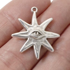 Celestial Jewelry Making Supply Silver Star Charm Mystical Pendant Men Gift Evil Eye Protection Eight Point Zamak Metal Finding Bohemian