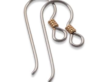 Ganchos para pendientes de niobio gris: paquete de 10 unidades. Ganchos hipoalergénicos con espiral de cobre.