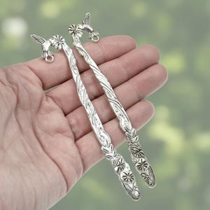 Silver Hummingbird & Flower Bookmarks: Customizable Charm Base 4 3/4" Long 5Pcs