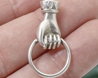 Hand Holding Ring Connector, Silver Customizable Charm Holder, Versatile Jewelry Making Link, Strength Protection Symbol 2-Pack