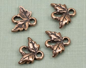 Copper Leaf Links: Antique Finish Rustic Autumn Boho Nature Jewelry Connectors 10-Pack