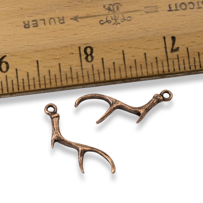2 Copper Antler Charms - Nunn Design - Plated Pewter - Artisan Jewelry Making - Nature and Rustic Jewelry & Crafts image 3
