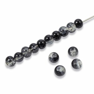 200-pack 4mm Black & Clear Round Glass Crackle Beads for Jewelry Making, Two-Tone Double Color Accent