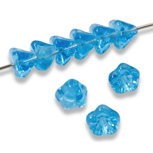 50 Aqua Blue Mini Bell Flower Beads - Czech Glass - 4x6mm DIY Jewelry & Craft Projects