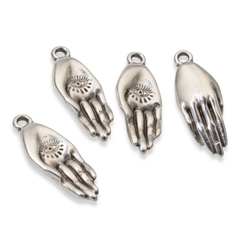 Evil Eye Hand Pendant, 4-Pack Silver Mystical Eye Palm Protection Symbol, Spiritual Jewelry Making Supply, European Zamak image 7