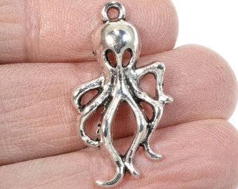 10 Octopus Charms - Metal Octopus Pendant - Beach Jewelry - Nautical Keychain Charms - Ocean Lover Gift