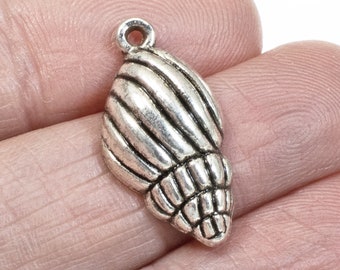 10 Silver Shell Charms, Striped Sea Shell Pendants for Beach-Themed DIY Jewelry, Summer Beach Bracelet & Earring Components