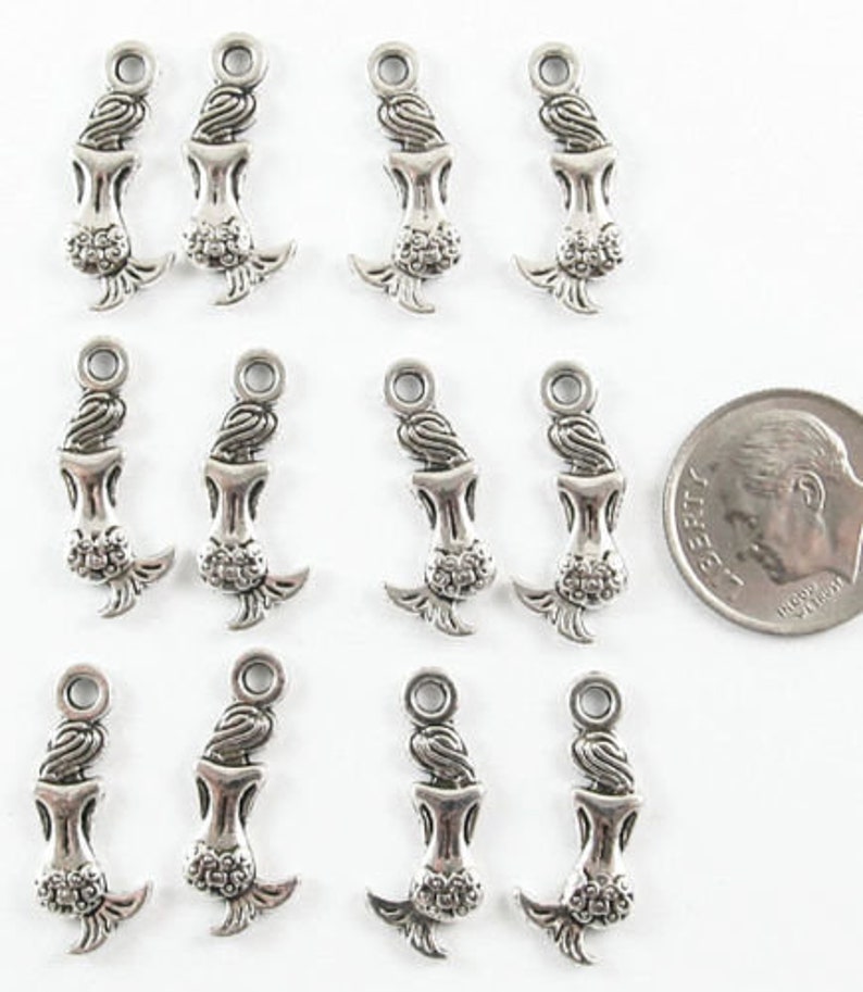 Ocean Sea Charm Metal Beach 12 Pieces Silver Mermaid Back Charms