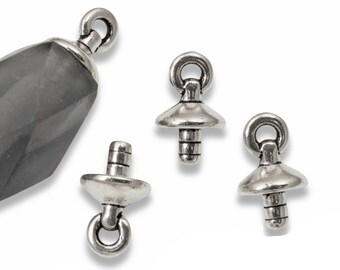 10 Silver Glue-In Bails - Basic Cap with Loop - For Large Hole Pendants &  Lampwork Beads - Glueable Bails with Loops for Jewelry Making