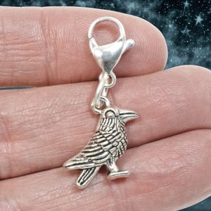 Dije de clip de cuervo místico, pájaro plateado 3D, símbolo de sabiduría espiritual de la naturaleza salvaje, regalo gótico para amantes de las aves.