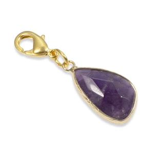 Gold & Amethyst Clip-on Charm, Purple Stone Purse Charm + Lobster Clasp - Versatile Accessory
