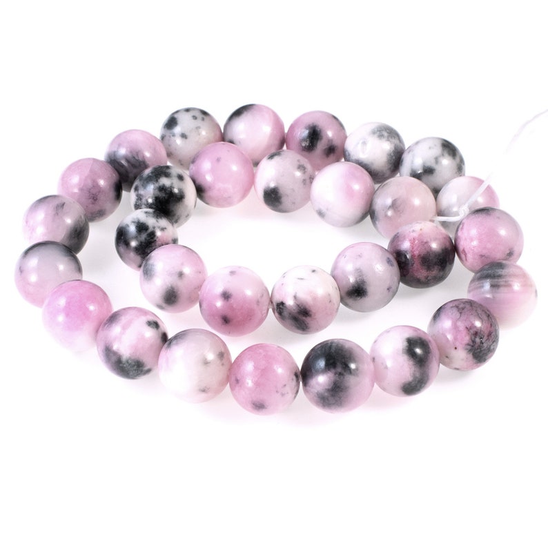 30 Pcs Pink /& Gray 10mm Round Dyed Jade Beads