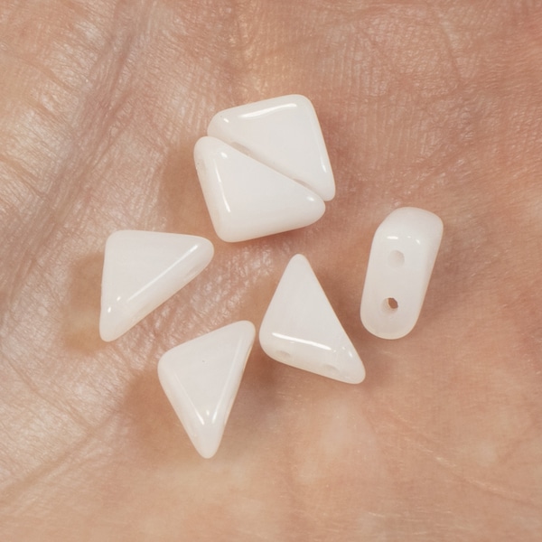 50 White Alabaster Tango Triangle Beads, 6mm 2-Hole Czech Glass Beads for Geometric Patterned Bracelets and DIY Jewelry