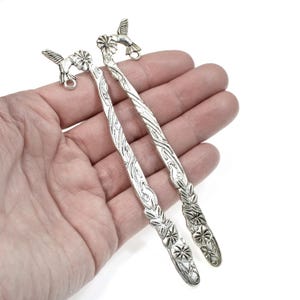 5 Silver Hummingbird Flower Bookmarks - DIY Craft Blanks - Metal Shepherd's Hook - Book Lover Gift, 4 3/4" Long