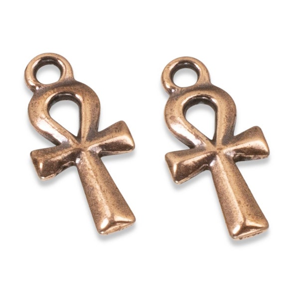2 Copper Ankh Cross Charms, TierraCast Pewter Egypt Symbol for Handmade Jewelry Making, Bracelets, Earrings